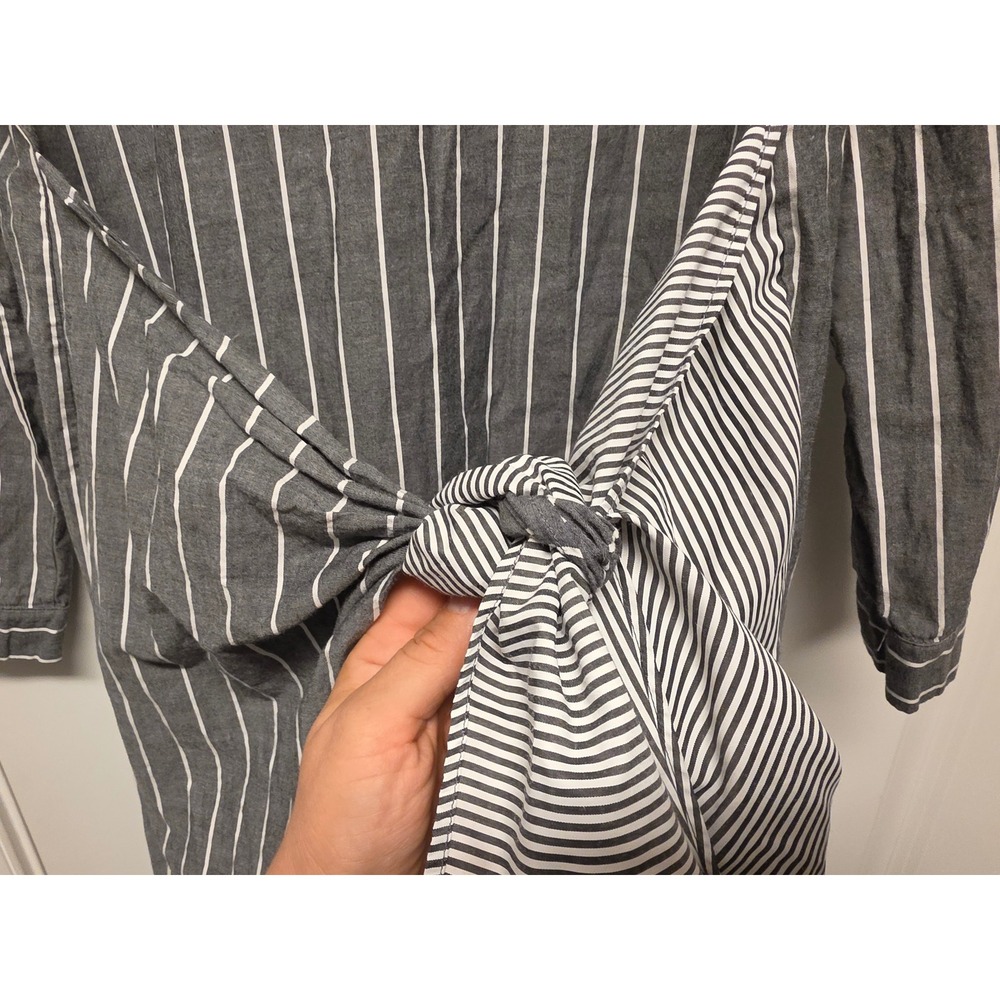Pleione Pin Striped Tie Front Tunic Dress Gray White Long Sleeve Small - Picture 6 of 10